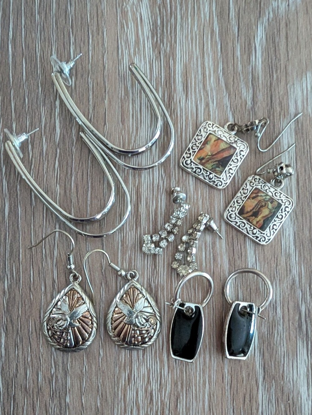 Silver-Tone Women’s Earring Set - Black, Silver and Multicolor Accents